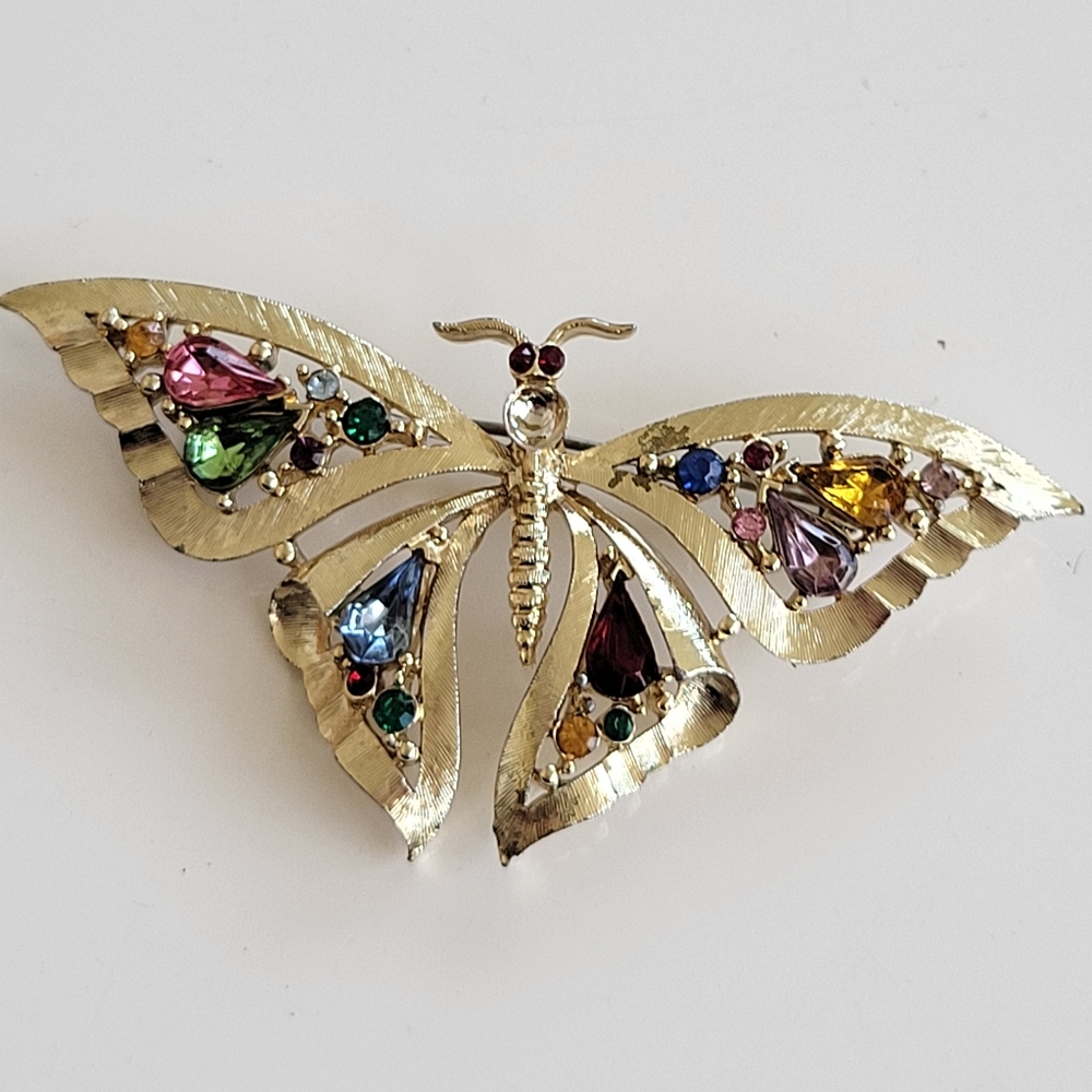Gold-tone Rhinestone Butterfly Brooch